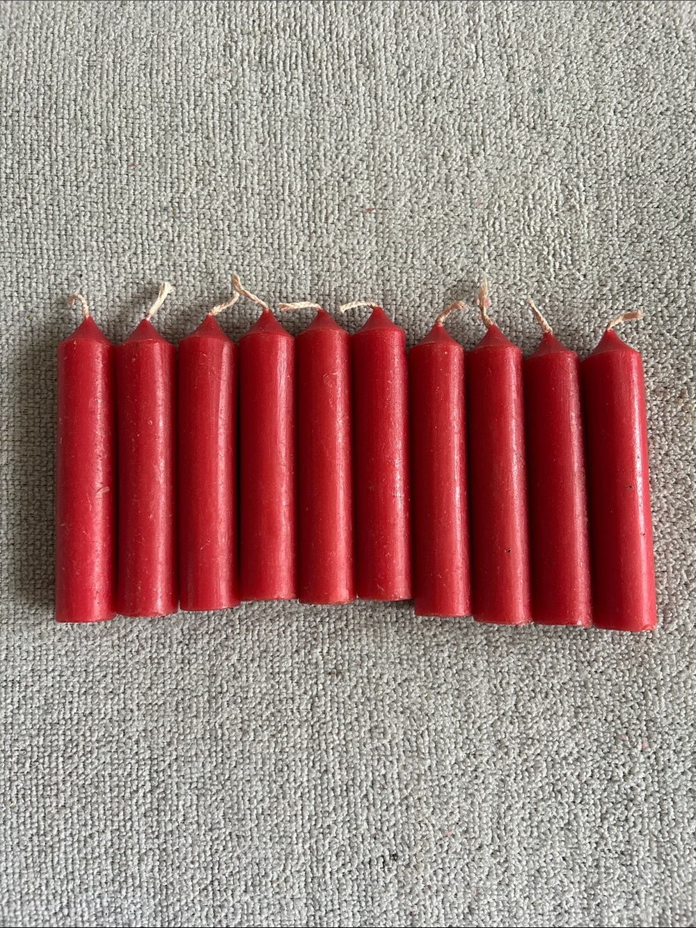 Set of 10 Small Red Taper Candles, 4 inch long tapers, brand new